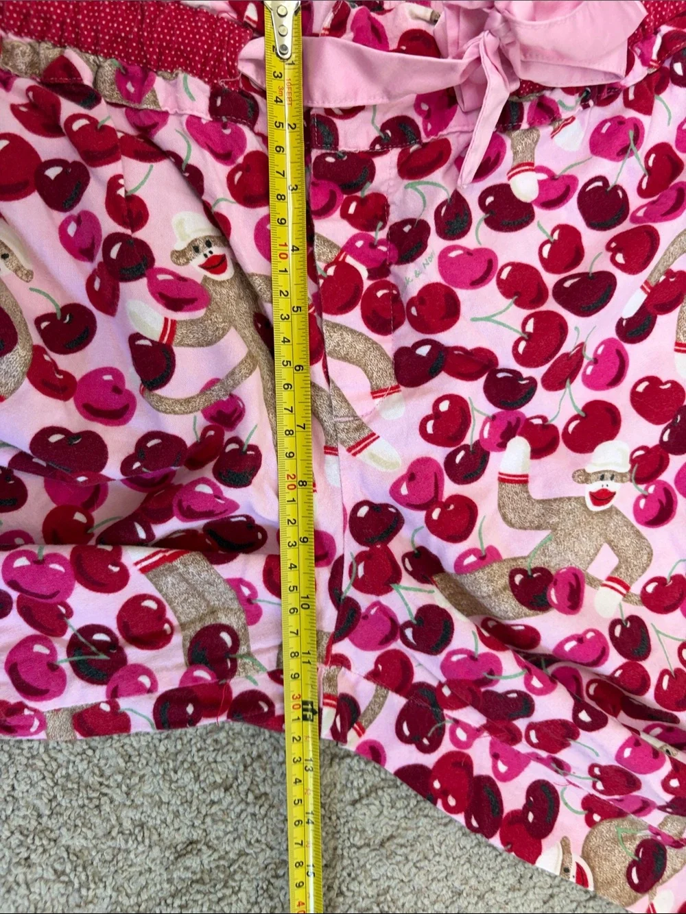 Nick & Nora Red Pink Sock Puppet Cherry Print Cotton Pajama Pants XXL Polka Dot
